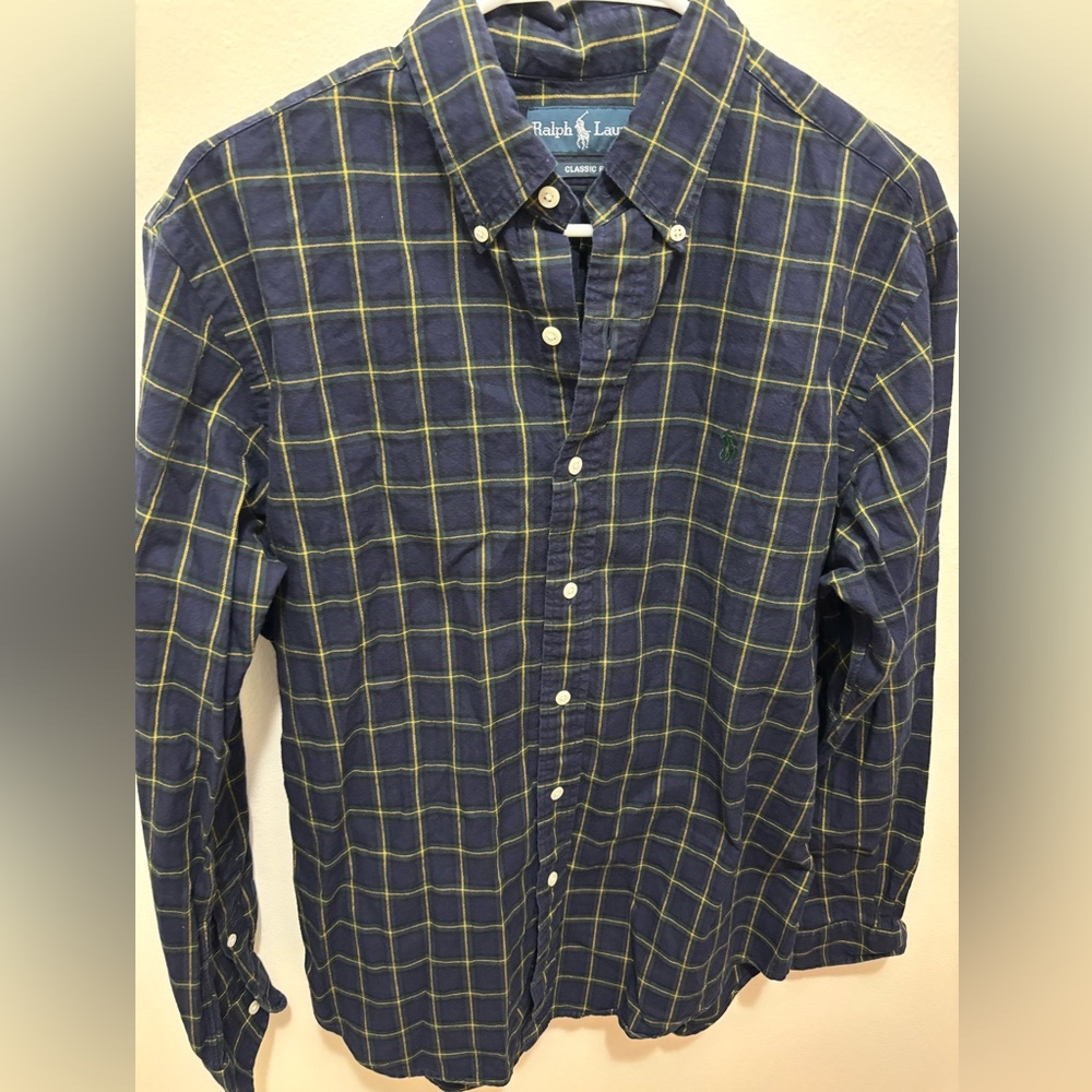 Ralph Lauren Men's Classic Fit Blue Plaid Button Down Cotton Shirt
